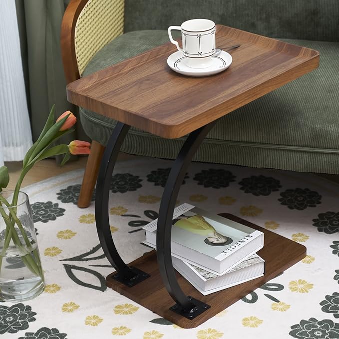 C Shaped 2tier Large Tray Wood top Heavy Duty Side end Table Large TV Tray - Image 2