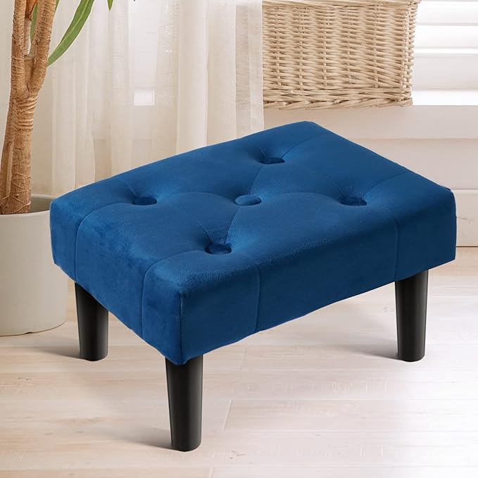 HOUCHICS Small Footstool Ottoman, Velvet Wooden Foot Stool Ottoman - Image 9