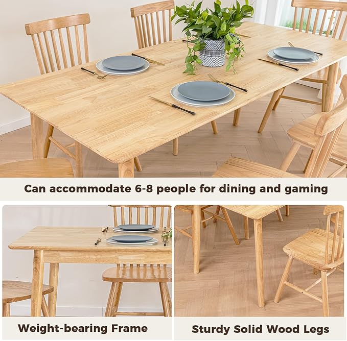 DELAVIN 70.8" Large Solid Wood Dining Table - Image 5