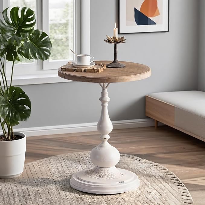 Round Side Table Living Room, Vintage End Table, French Country Round Table by YUIlili