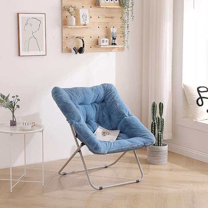 Tiita Comfy Saucer Chair, Soft Faux Fur Oversized Folding Accent Chair - Image 8