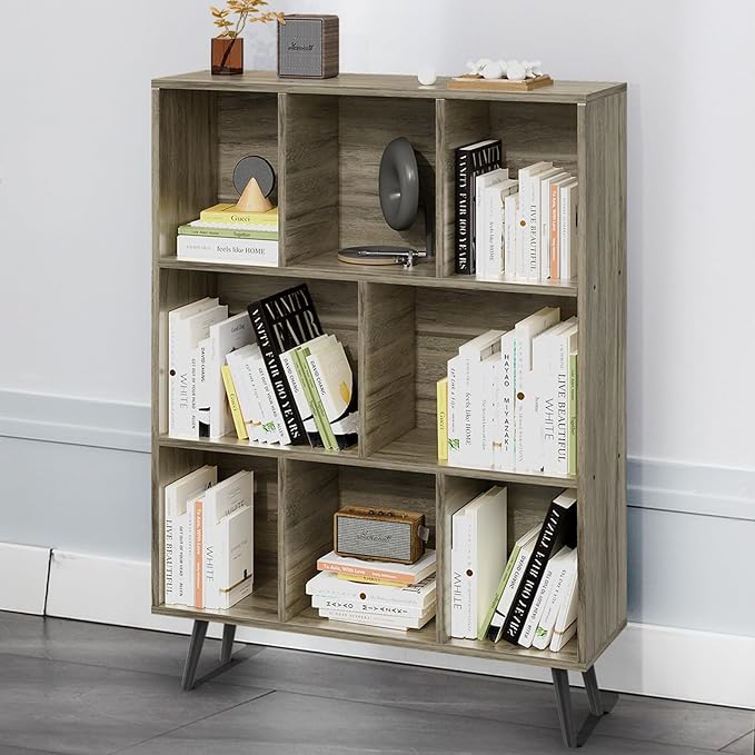 Bookshelf, 3-Tier 8 Cube Open Wooden Book Shelf by GRUSIGN
