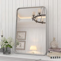 16x24 Inch Brushed Nickel Bathroom Mirror, Rounded Rectangle Silver Metal Frame by CHARMOR