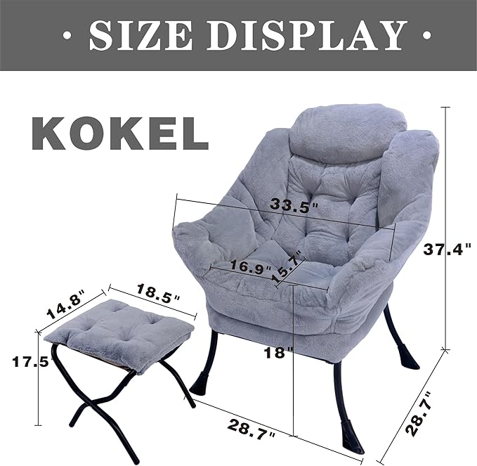 Lazy Chair with Folding Ottoman, Living Room Chairs, Accent Contemporary Lounge - Image 2