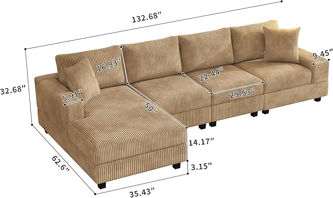 Eafurn 132.68" Oversized L Shaped Modular Sectional Sofa Couch - Image 2