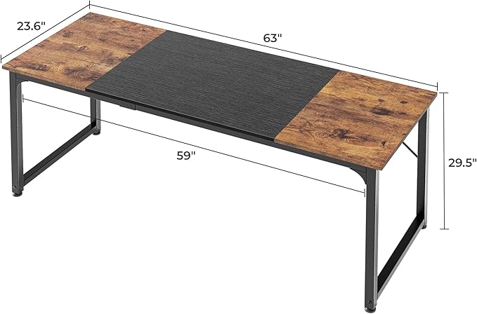 Huuger Computer Desk, 63 Inch Office Desk, Gaming Desk Writing Desk, Work Desk - Image 3