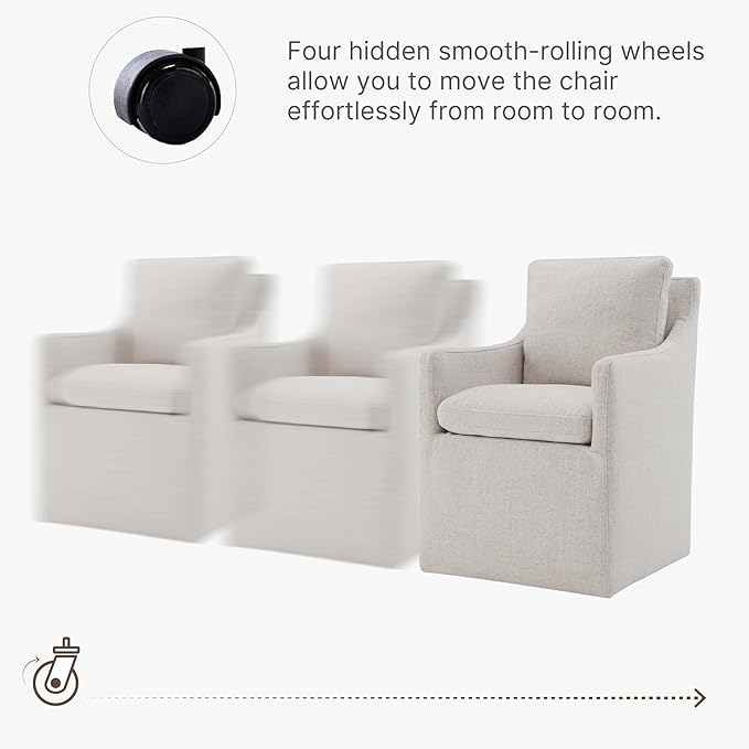 Upholstered Dining Chairs with Casters No Assembly Modern Accent Armchair with - Image 6
