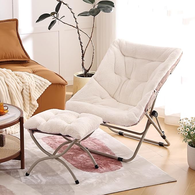 Comfy Folded Chair with Ottoman, Oversized Folding Faux Fur Chair Soft Furry - Image 6