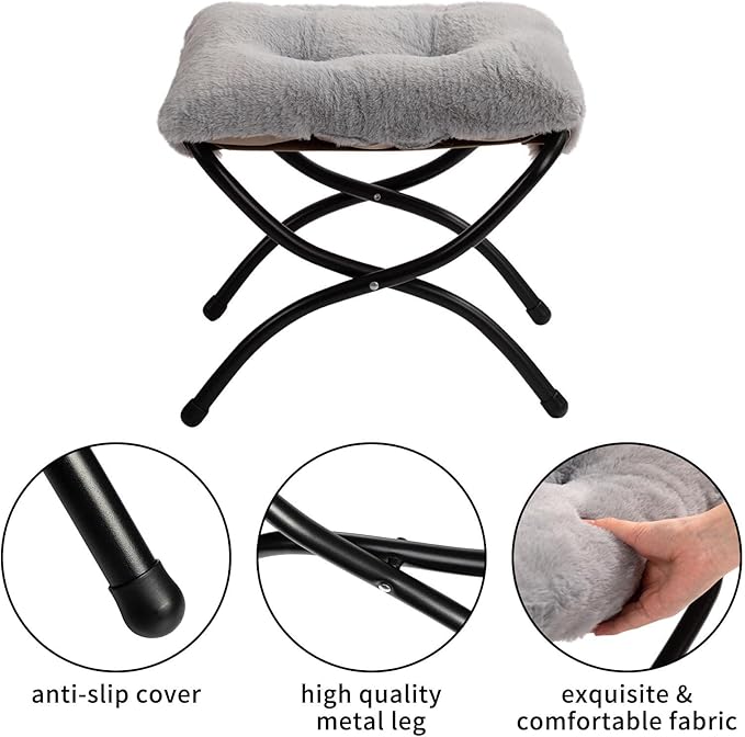 HollyHOME 15" Folding Footrest Stool, Upholstered Small Foldable Ottoman - Image 6