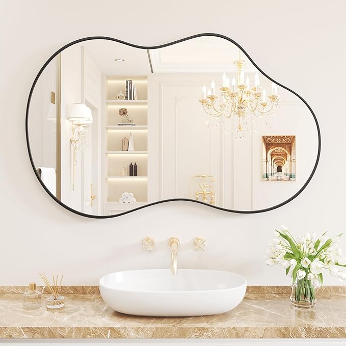 WEER Irregular Wall Mirror, 24x36 inch Black Asymmetrical Mirror Wall Mounted by WEER