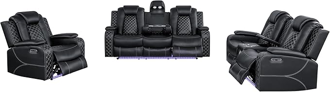 Ball & Cast Power Recliner Sofa Set Leather Reclining Sofa Set Living Room - Image 18