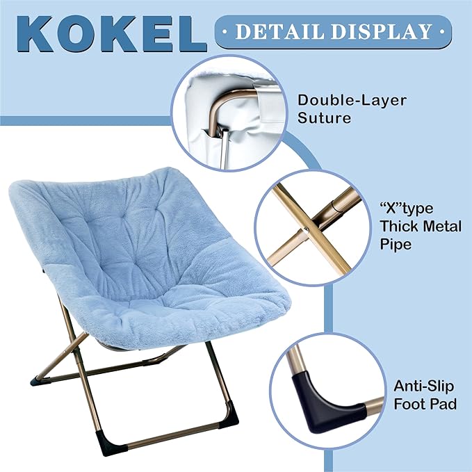 Kokel Plush Folding Chair and Ottoman Padded Metal Frame Living Room Chair - Image 4
