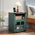Farmhouse Nightstand with Charging Station, Rustic End Table with Tempered by Barnyatoh
