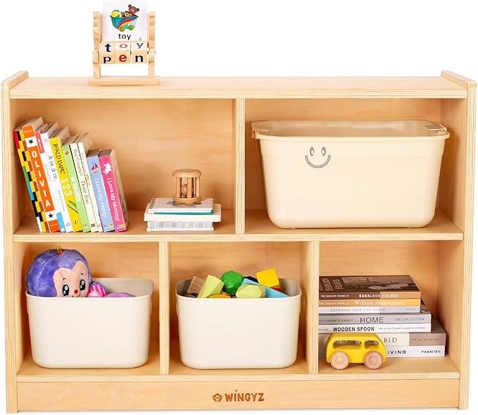 wingyz Wood Storage Shelf Organizer, 35.4" L, 5-Section Montessori Kids Toy & by wingyz
