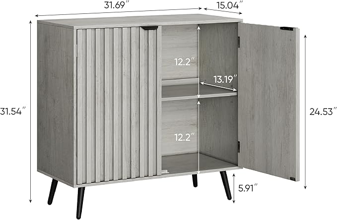 Smuxee Freestanding Fluted Sideboard, Adjustable Shelf - Image 2