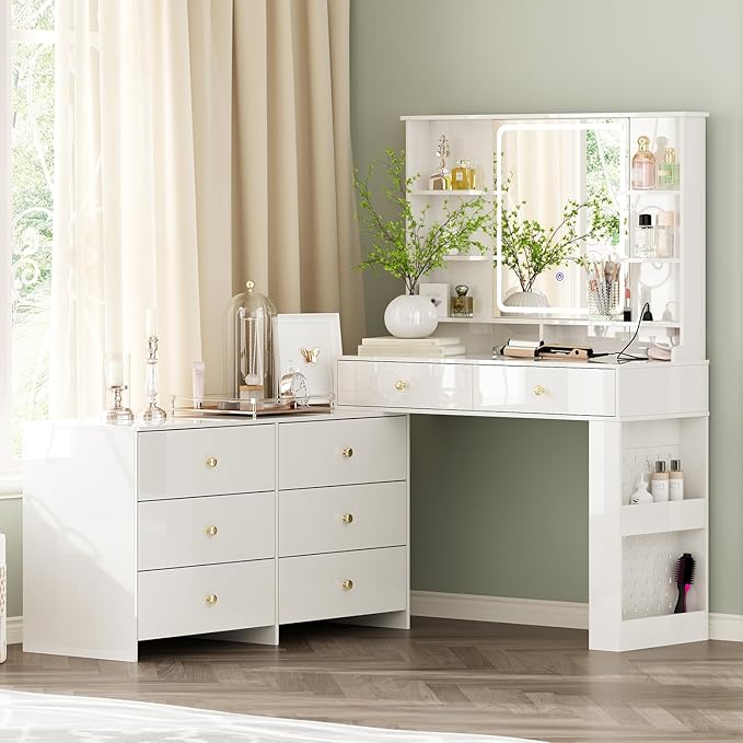Makeup Vanity Desk with Mirror and Lights, Vanity Desk with 8 Drawers & Storage - Image 8