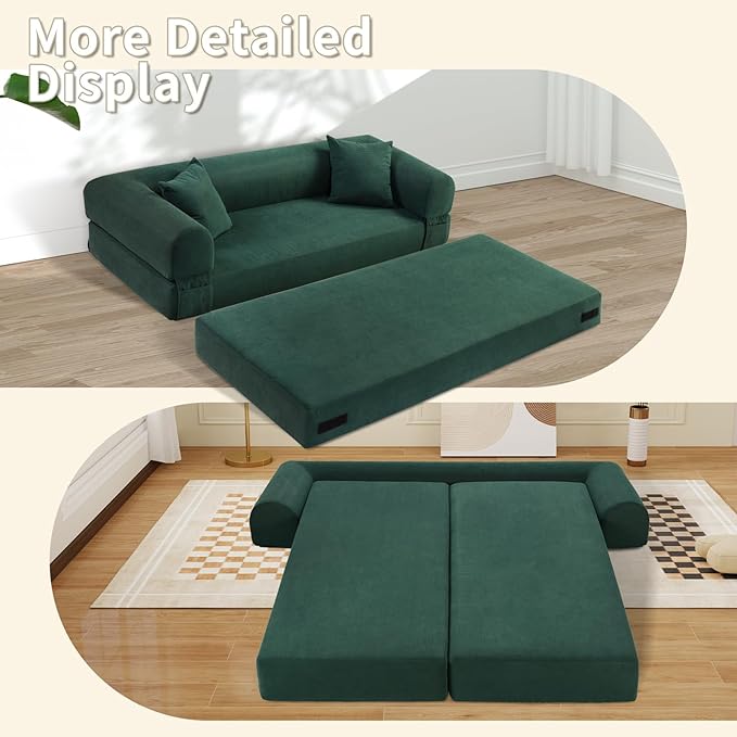 80" Convertible Sofa Bed, 3-in-1 Corduroy Folding Pull Out Couch - Image 7