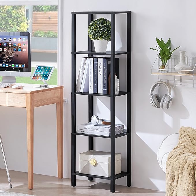 54in Tall Bookshelf 5-Tier Small Narrow Bookcase, Skinny Book Shelf by YUFAM