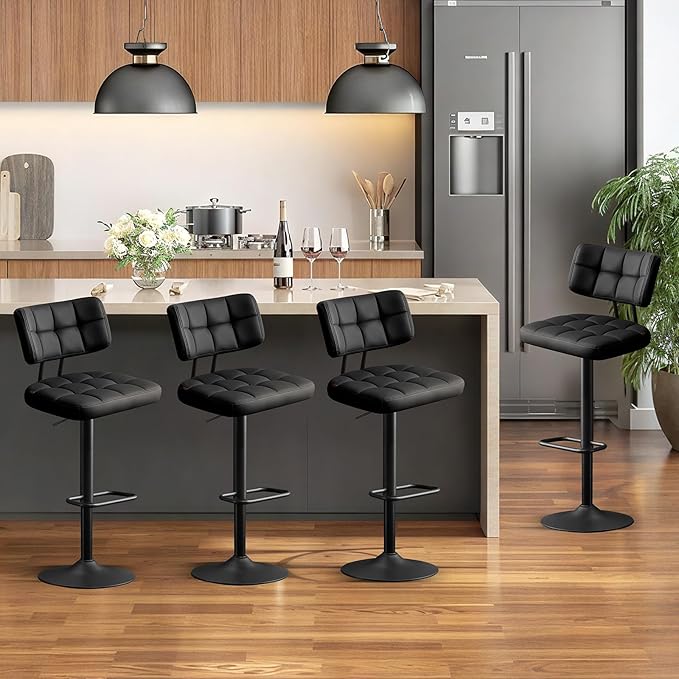 Furniliving Upholstered Bar Stools Set of 4, Faux Leather Swivel Bar Stools by FurnilivingFurnitureforHome