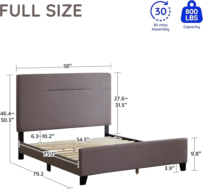 Livinia Amelia Full Size Platform Bed, Fabric Upholstered Full Bed Frame - Image 2