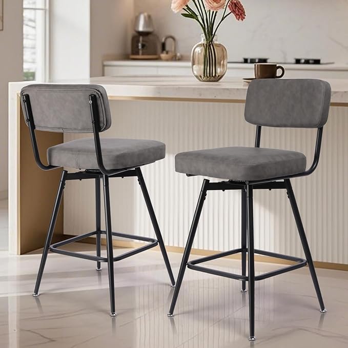 Swivel Counter Height Bar Stools Set of 2, Faux Leather Bar Stools - Image 2