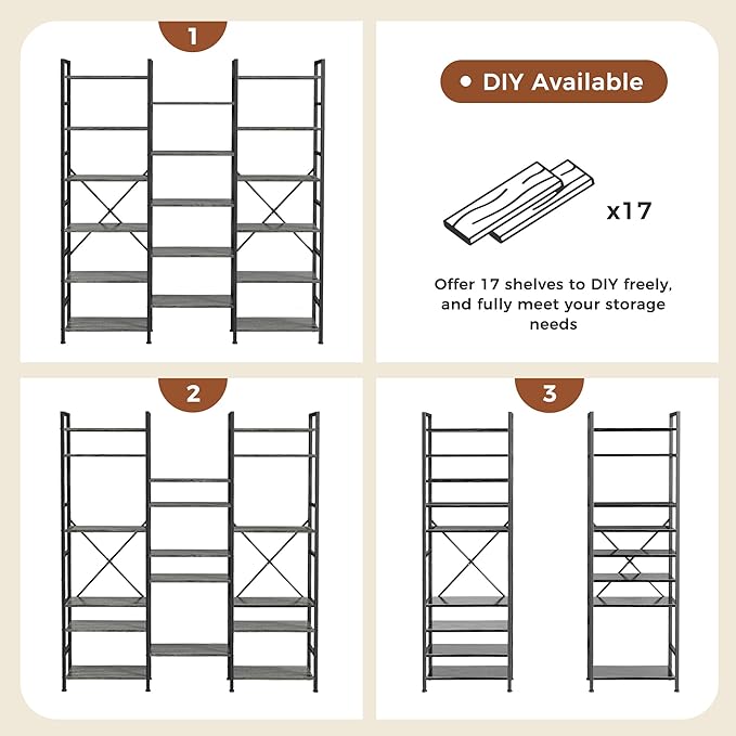 SUPERJARE Triple 6 Tier Bookshelf, Bookcase - Image 5
