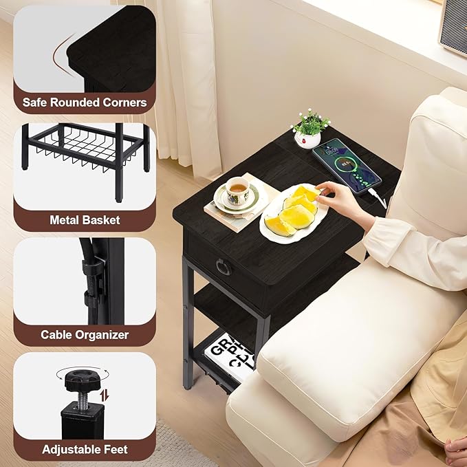 Small Black Side Table Charging Station - Image 6