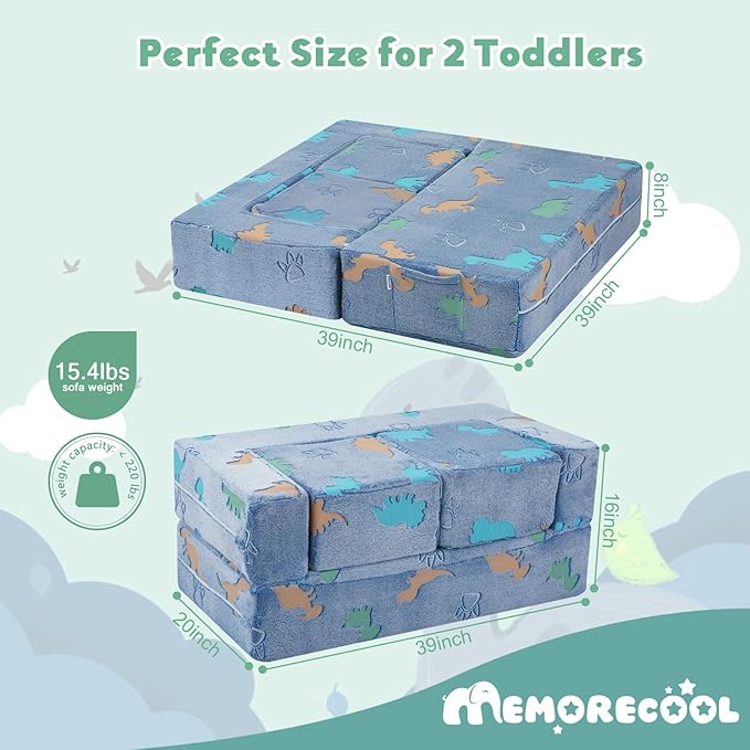 MeMoreCool Modular Kids Couch Dinosaur, Glow Dino Play Toddler Couch - Image 3