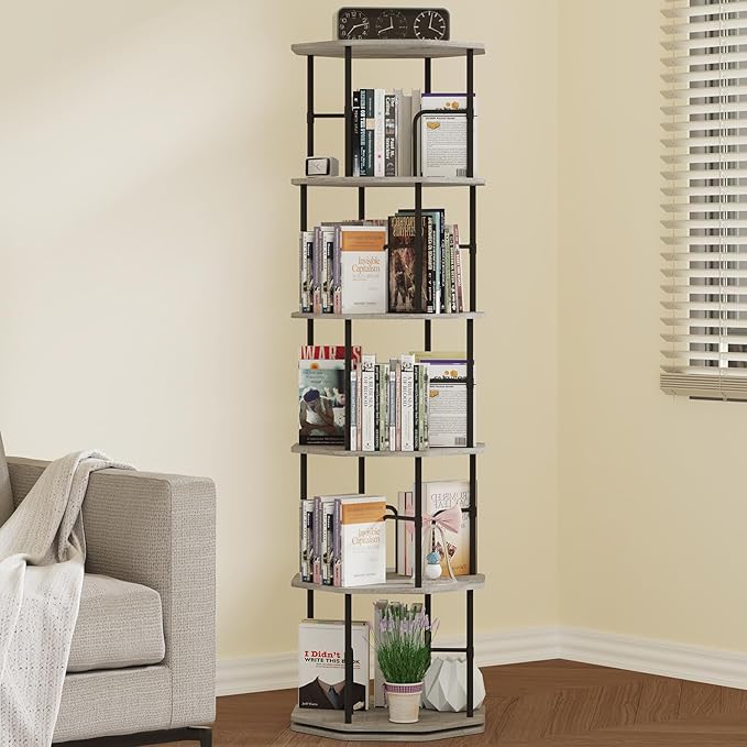 5 Tier Rotating Bookshelf, 360 Display Round Spinning Bookshelf Tower - Image 9