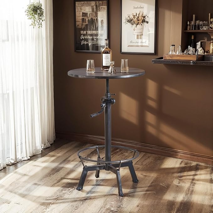 LOKKHAN 33.5"-39.4" Tall Industrial Bar Table-Adjustable Bar Height Pub by LOKKHAN