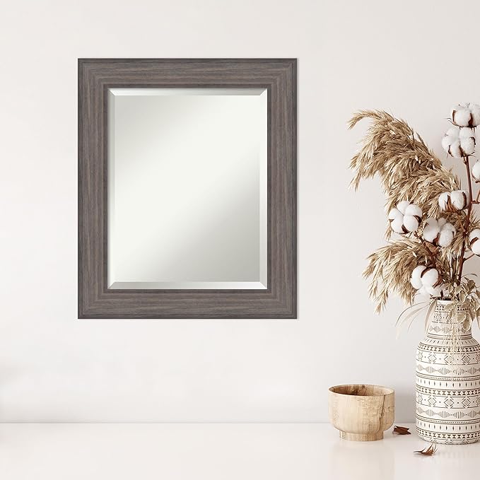 Amanti Art Grey Wall Mirror 25x21 Country Barnwood Rectangle Bathroom Mirror - Image 4