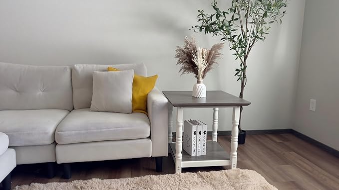 DWVO Farmhouse Square Coffee Table Set of 2, Antique Accent Side Table - Image 5