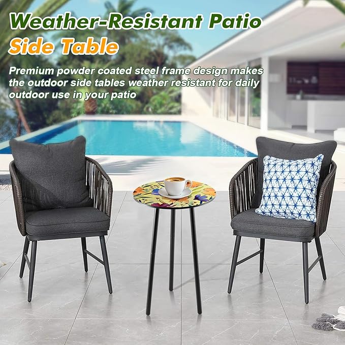2 Packs Metal Floral Round Side Table 13.2" Small Outdoor Patio Round Accent - Image 5
