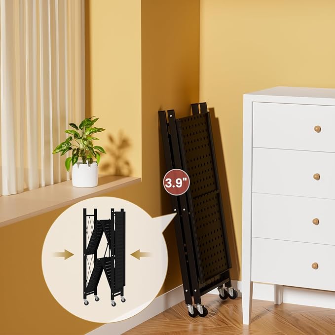 ALANNG Storage Shelves with Wheels, Bookshelf with Storage, No Assembly Metal - Image 7