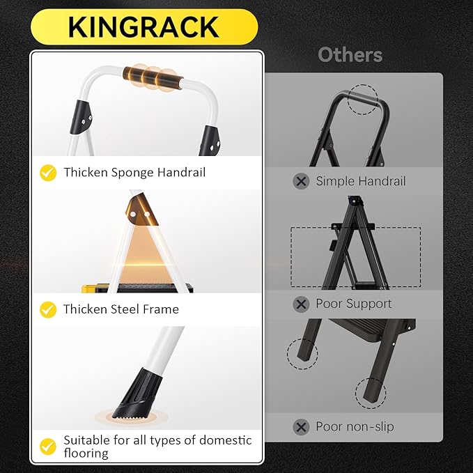 KINGRACK 2 Step Folding Ladder, 800lbs Capacity Step Stool - Image 5