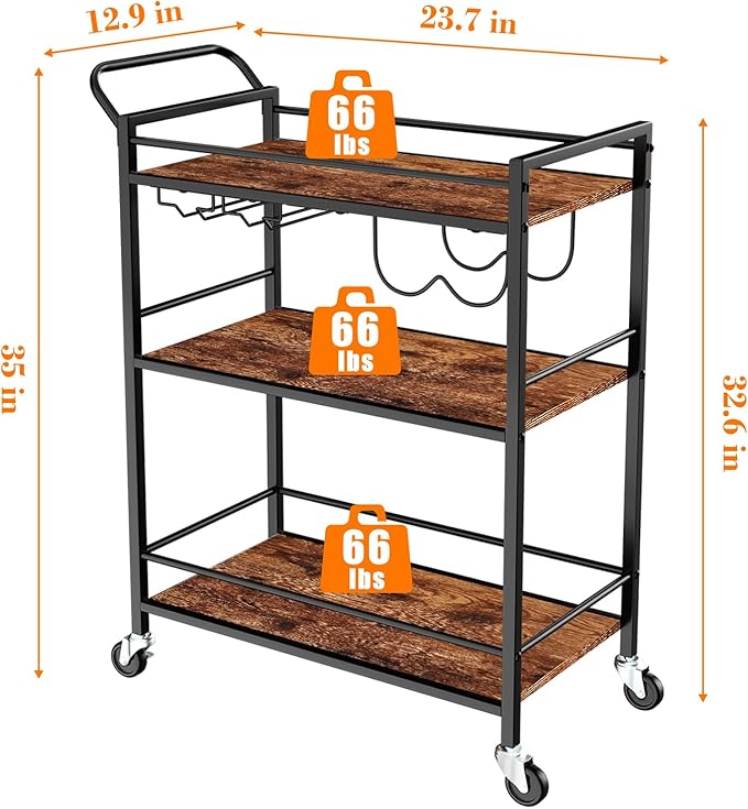 Bar Cart, Home Bar Serving Cart, 3-Tier Drink Cart - Image 6