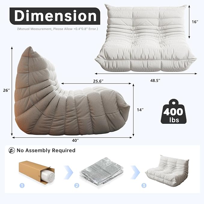 Bean Bag Chairs for Adults, BeanBag Reading Chair Memory Foam Couch, Floor - Image 2