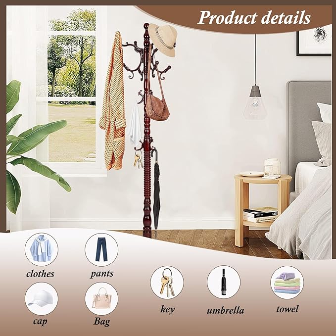 Wooden Coat Rack Freestanding, Vintage Coat Racks - Image 6