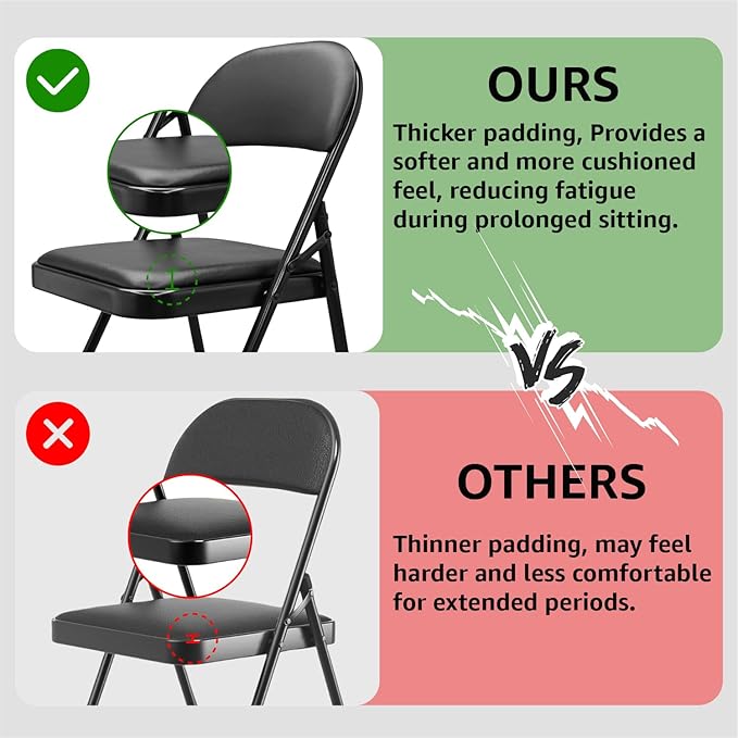 4 Pack Folding Chairs with Padded Cushion & Back, Padded Folding Chairs - Image 3