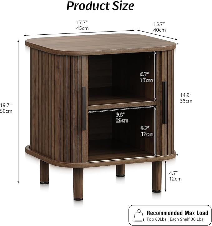 Fluted End Table with Sliding Tambour Door, Mid-Century Modern Bedside Table - Image 2