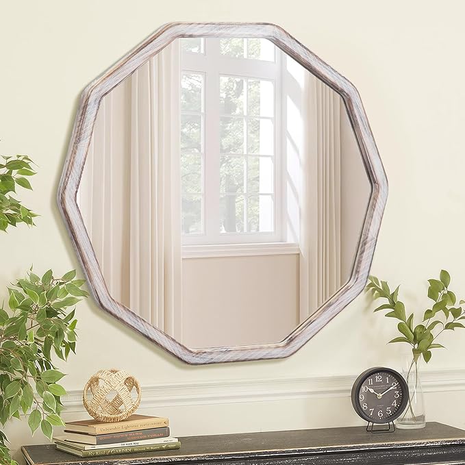 ULIKE White Wood Mirror for Wall, 30 Inch Rustic Farmhouse Mirror by ULIKE