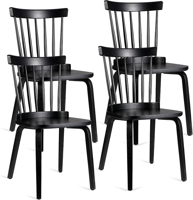 Unovivy Wood Dining Chairs Set of 4, Farmhouse Spindle Back, Widen Seat by Unovivy