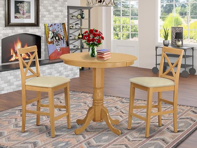 East West Furniture JAPB3-OAK-C 3 Piece Counter Height Pub Set Contains a Round - Image 6