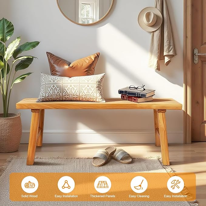 Farmhouse Solid Wood Bench: Long Rustic Indoor Narrow Wooden Bench - Image 3
