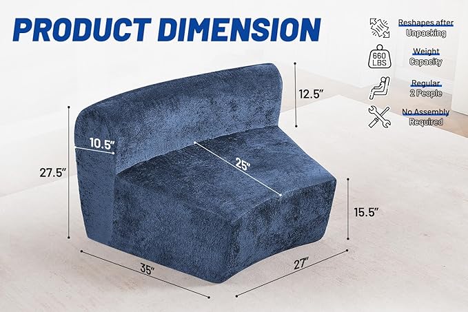 Homguava Modular Sectional Sofa, Memory Foam Couch Single Sofa Chair - Image 2