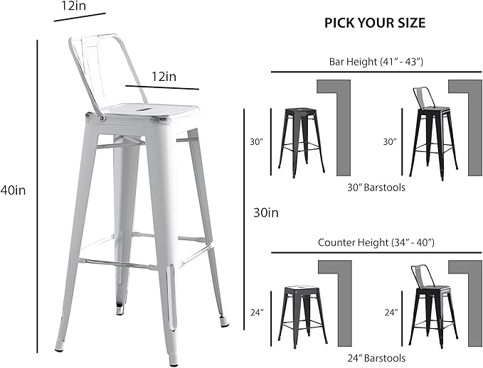 AC Pacific Modern Metal Barstool Set of 2 – Country Rustic Style - Image 3