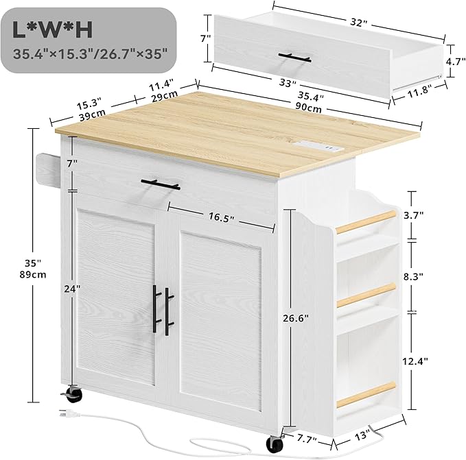 IRONCK Kitchen Island with Storage, Rolling Kitchen Island on Wheels with Drop - Image 6