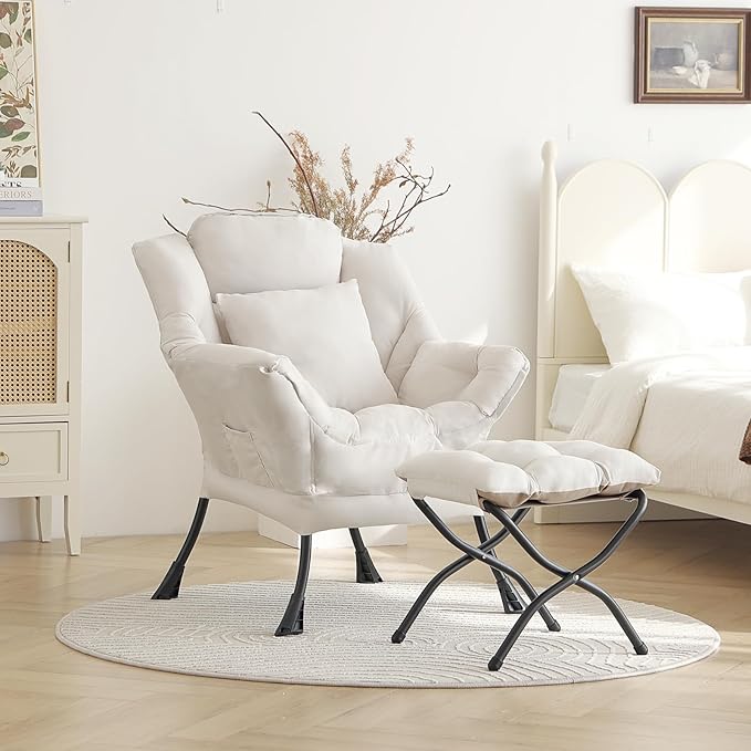 Lazy Chair with Ottoman, Modern Large Accent Lounge Chair with a Pillow - Image 2