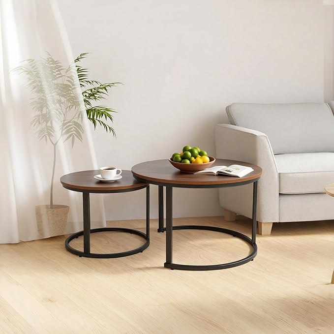 FAHKNS Nesting Coffee Table Set of 2, 27.56" & 19.68" Round Simple Industrial - Image 6