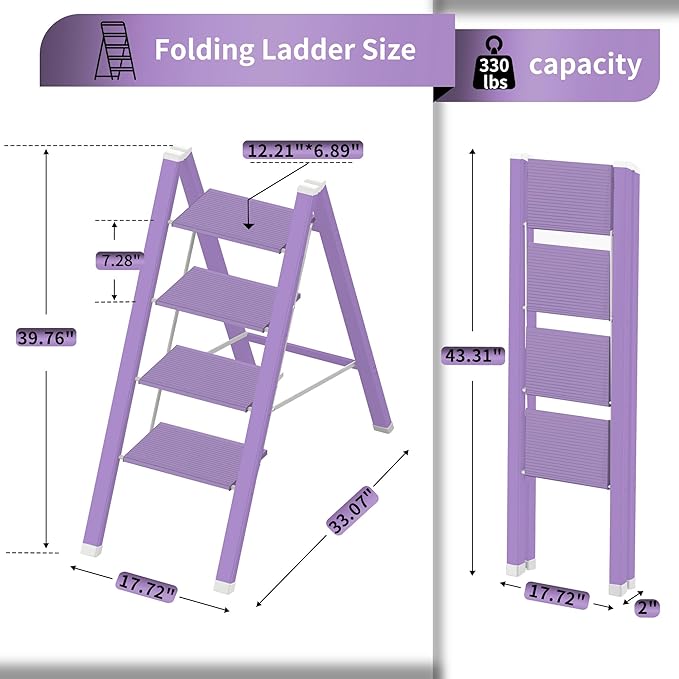 Lightweight Folding Step Ladder Household, Aluminum 4 Step Ladder Foldable - Image 3